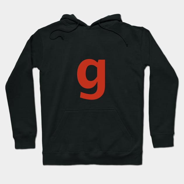 Letter g in Red Text Minimal Typography Hoodie by ellenhenryart